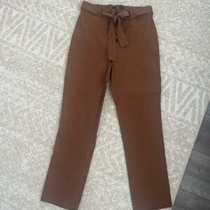Brown stretchy work pants with tie